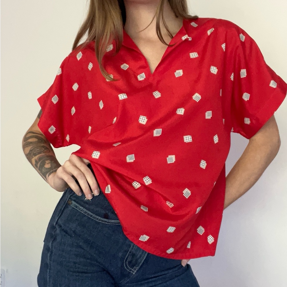 Red Geometric Blouse